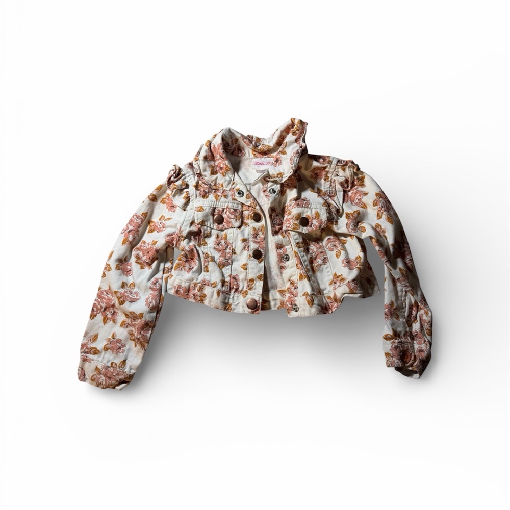 Little Lass Floral Jean Jacket in Cream Tan and Pink Size 3T 100% Cotton